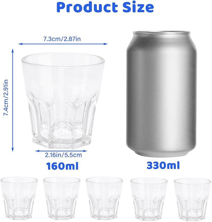 Plastic Drinking Glasses Set of 6, Unbreakable Water Tumbler, Acrylic Plastic Cups, Reusable Kids Drinking Cups for Children Kitchen Cocktail Picnic Party Juice Whiskey Wine (6pc-clear-160ml/5.4oz)