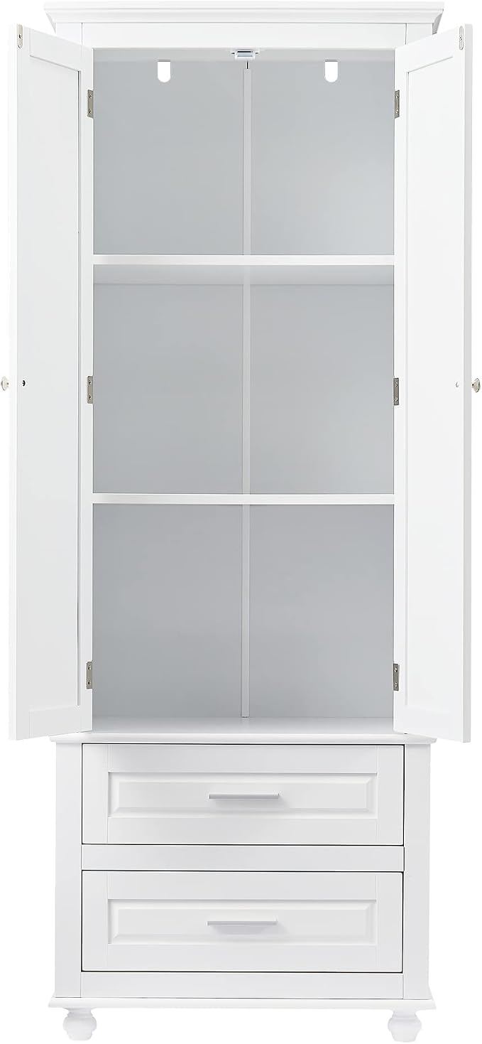 Storage Cabinet, Tall Bathroom Cabinet with Adjustable Shelf | Tall storage cabinet, upper enclosed cabinet and 2 pull-out compartments keep daily essentials organized