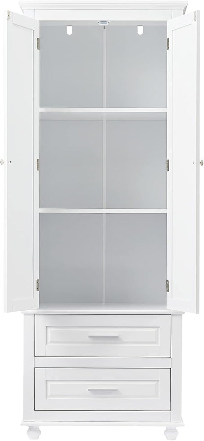 Storage Cabinet, Tall Bathroom Cabinet with Adjustable Shelf | Tall storage cabinet, upper enclosed cabinet and 2 pull-out compartments keep daily essentials organized
