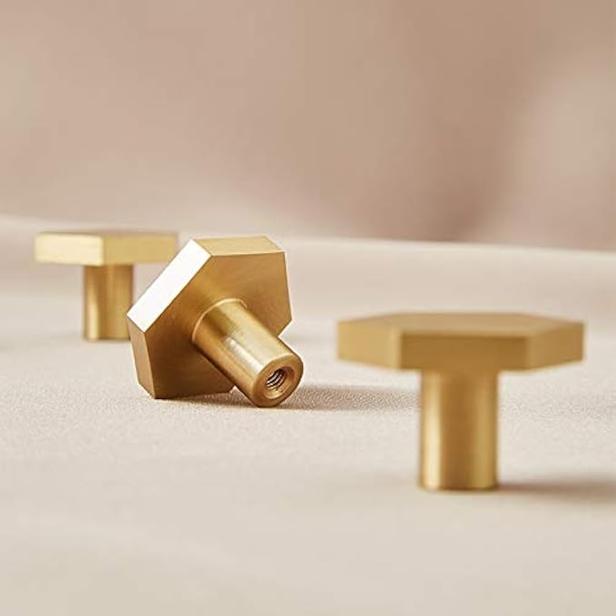 YANGQIHOME Pack of 4, Brass Wall Hooks, Gold Decorative Towel Hooks, Coat Hooks, Hangers Wall Mounted (Hexagon)