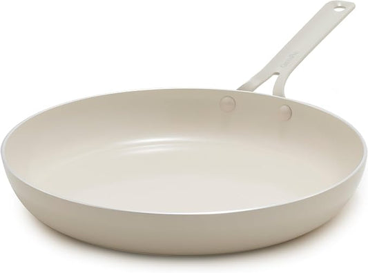 GreenPan Nova 12” Nonstick Frying Pan Skillet, PFAS-Free Ceramic Cookware, Durable Fast Heating, Induction Ready, Omelet & Eggs, Oven Safe to 600F, Dishwasher Safe, Cream White