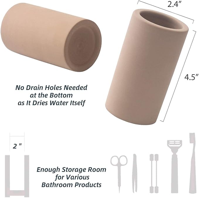 Fast-Drying Diatomite Toothbrush Holder - Bathroom Countertop Organizer Stand for Toothpaste, Makeup Brushes, Razors & Accessories (Brown)