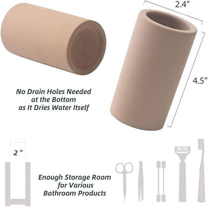 Fast-Drying Diatomite Toothbrush Holder - Bathroom Countertop Organizer Stand for Toothpaste, Makeup Brushes, Razors & Accessories (Brown)