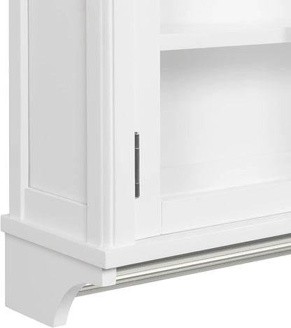 Dorset 27 in. W x 29 in. H Wall Mounted Bathroom Storage Cabinet with Organizing Shelves, Mirror, Towel Rod, and Tempered Glass Doors -Generous Space for Toiletries, Towels, and Supplies-White Finish