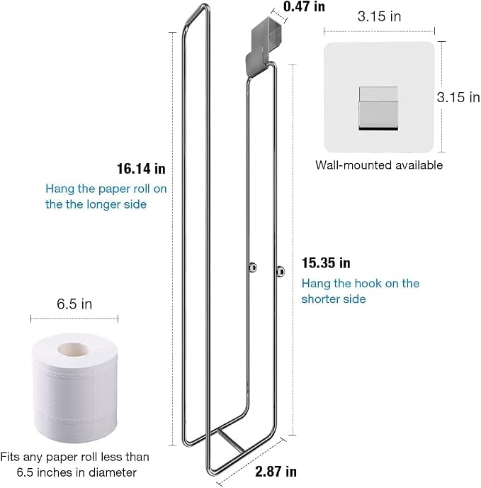 Over The Tank Toilet Paper Holder Bathroom Toilet Tissue Paper Roll Storage Holder Wall Mount Brushed Nickel,Metal Hanging Adhesive Toilet Paper Holder Dispenser Toilet Paper Organizer 1p