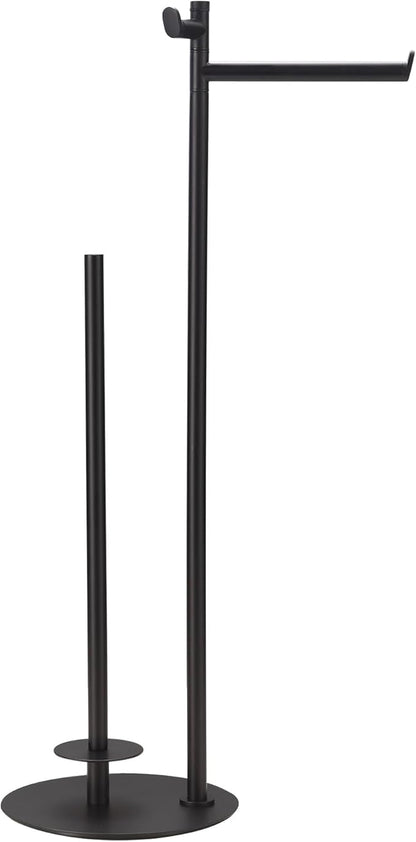 BVL Toilet Paper Holder Stand, Matte Black with Extra Heavy Base, Holds 5 Rolls, Waterproof Pad, Minimalist Design, 304 Stainless Steel, Rustproof & Space-Saving with Hook