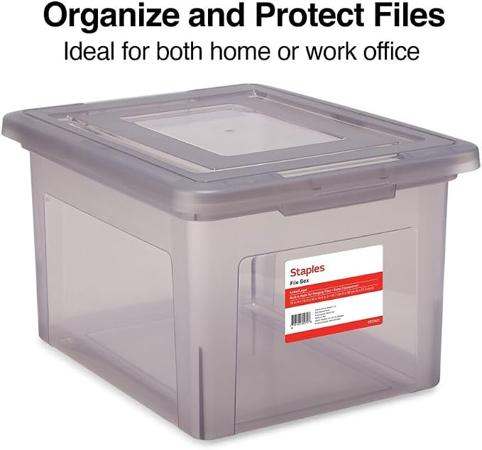 STAPLES File Box Plastic File Box Snap, Letter/Legal Size, Frost Gray, 4/Carton