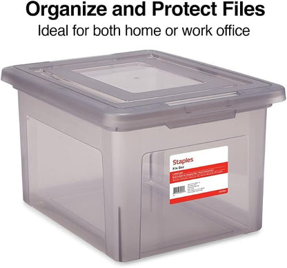 STAPLES File Box Plastic File Box Snap, Letter/Legal Size, Frost Gray, 4/Carton