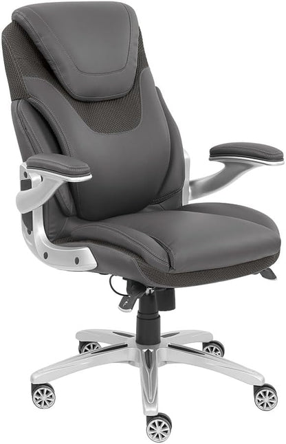 NBF Faux Leather Executive Office Chair Desk Chair - Ergonomic Chairs with Flip Arms - Modern Office Chair with Iridescent Silver Finish - Lumbar Support Office Chair (Gray)