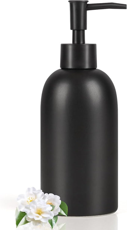 Natheeph 14OZ Ceramic Soap Dispenser Ceramic Soap Pump Dispenser Can Fill Liquid for Bathroom/Kitchen (Black)
