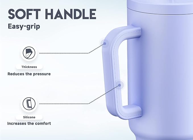 Meoky 40oz Tumbler with Handle, Leak-proof Lid and Straw, Insulated Coffee Mug Stainless Steel Travel Mug, Keeps Cold for 34 Hours or Hot for 10 Hours (Lilac)