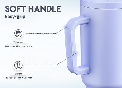 Meoky 40oz Tumbler with Handle, Leak-proof Lid and Straw, Insulated Coffee Mug Stainless Steel Travel Mug, Keeps Cold for 34 Hours or Hot for 10 Hours (Lilac)