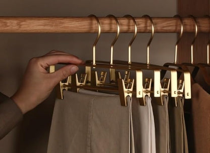 Premium Matte Gold Aluminum Pants Clip Hanger 100 Pack, Extra Smooth & Durable Metal Shirt Dress Aluminum Alloy Hanger,Clothing Support,Clothing Hang