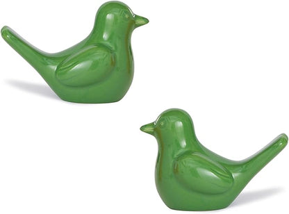 Artconal Small Green Bird Statue Ceramic 2-Piece Set, 3¾ inch Cute Knick Knack for Home Office Shelf Desk Decor