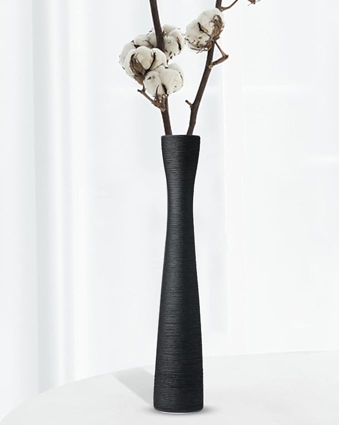 Black Tall Vase, 16 Inch Tall Slender Flower Vases, Handmade Brushed Ceramic Vase, Modern Minimalist Style Decor for Living Room, Home, Office, Centerpiece, Wedding Party - Matte Black