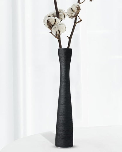 Black Tall Vase, 16 Inch Tall Slender Flower Vases, Handmade Brushed Ceramic Vase, Modern Minimalist Style Decor for Living Room, Home, Office, Centerpiece, Wedding Party - Matte Black