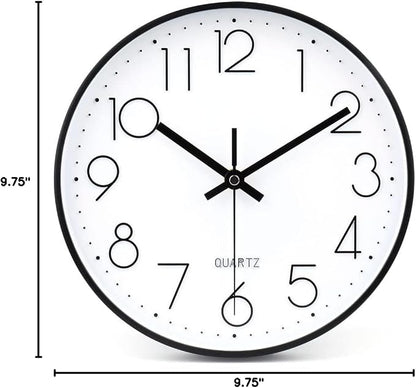 jomparis 10 Inch Black Wall Clock Battery Operated Silent & Non-Ticking Wall Clock Classic Clock for Home, Office, Bedroom, School