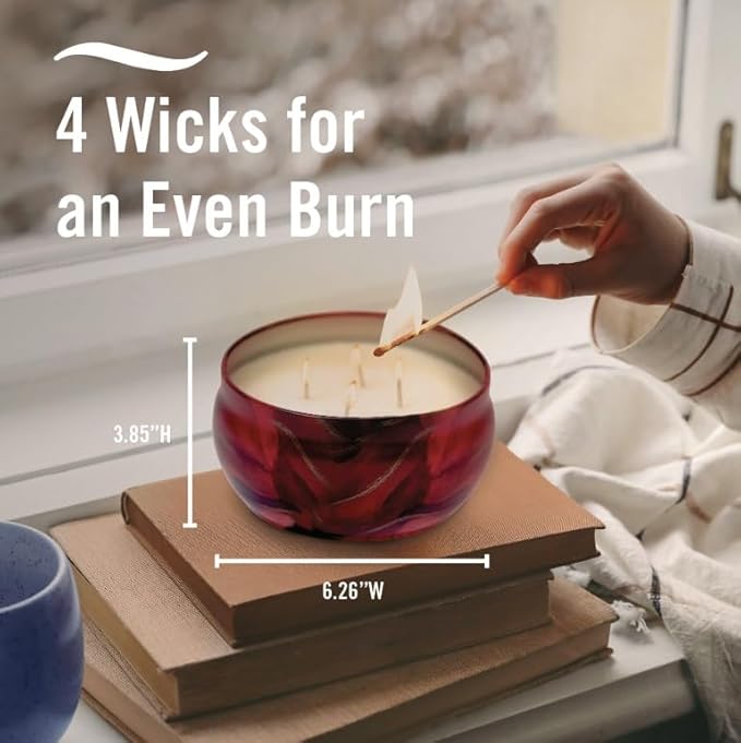 Febreze Scented Candle, Baked Cinnamon Apples Scent, 4 Wick Candle, Reusable Tin, Long Lasting Even Burn, Giftable for Holidays, 11oz, Single Pack