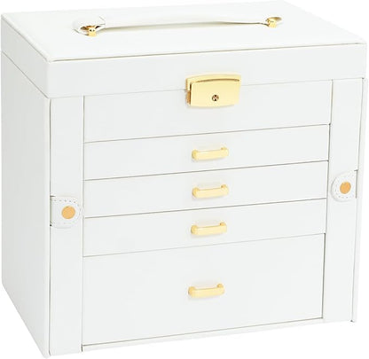 Jewelry Holder Organizer, Large Jewelry Boxes for Women, 5 Layers 4 Drawers Jewelry Box with Handle Jewelry Organizer for Earrings Rings Necklaces Bracelets, White