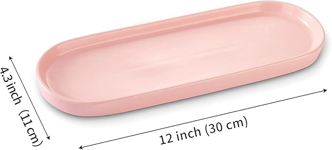 Ceramic Sink Tray, Bathroom Counter Tray, Bathtub Tray, Cosmetics Dish, Candle Tray, Perfume Shampoo Liquid Soap Tray Simple Style Design Suit for Bathroom and Kitchen (Pink)