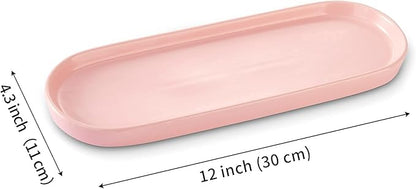 Ceramic Sink Tray, Bathroom Counter Tray, Bathtub Tray, Cosmetics Dish, Candle Tray, Perfume Shampoo Liquid Soap Tray Simple Style Design Suit for Bathroom and Kitchen (Pink)