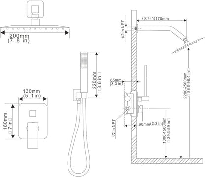 Oil Rubbed Bronze Shower System, 8 Inch High Pressure Rain Shower with Handheld, Wall Mount Shower Faucet Set for Bathroom, Rough-in Valve Body and Trim Included
