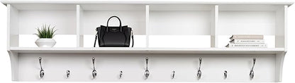 Prepac 60" Contemporary Wall Mounted Coat Rack, Coat Hooks Wall Mount with 4 Shelves, Ideal for Hallway or Entryway Hanging Solution, 11.5"D x 60"W x 16.5"H, White