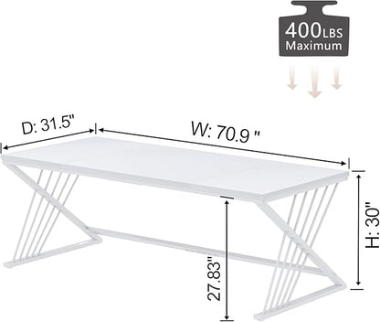FOLUBAN 70.9" Modern Computer Desk with Z-Shaped Legs, Industrial Executive Home Office Desk for 2 Person, Large Writing Study Table for Bedroom, Gaming Workstation, White