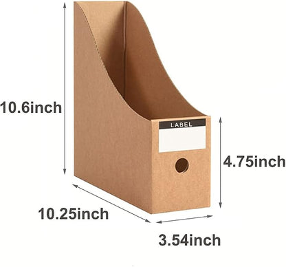 Foldable Desk File Holder Organizer Sturdy Cardboard Magazine Storage Box Document Rack with Blank Label Stickers for Home School Office (5, Brown)