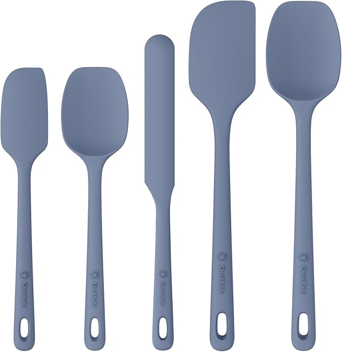 ChefAide 5 Pieces Silicone Spatula Set, Food Grade Rubber Spatula, Upgrade Strong Handle with Ergonomic Grip, Heat Resistant Up to 600°F for Nonstick Cookware, Cooking
