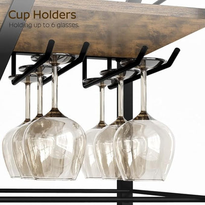 Bar Cart, Bar Cart for The Home, Small Bar Cart on Wheels, Beverage Cart, Home Bar Serving Cart with Glass Holder, Drink Cart for Bar, Kitchen, Rustic Brown and Black BC03BR
