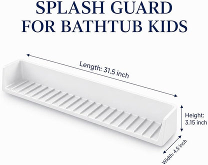 Bathtub Splash Guard for Tub Kids, Silicone Bath Toy Holder & Tub Side Tray with Suction Cups, Bath Tub Shelf for Kids, Bathtub Toy Storage, White
