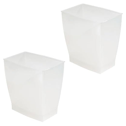 iDesign Small Plastic Bathroom Trash Can, Slim Rectangle Garbage Bin for Bedroom, Office, Dorm, 2-Pack, Frost