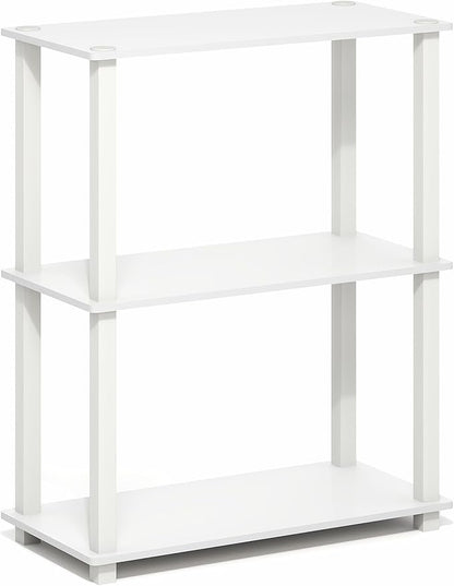 Furinno Turn-S-Tube Storage Shelves, 3-Tier Book Shelf, Corner Shelf, Toolless Open Frame Standing Shelves, for Organization and Storage, Living Room, Garage, Home Office, White