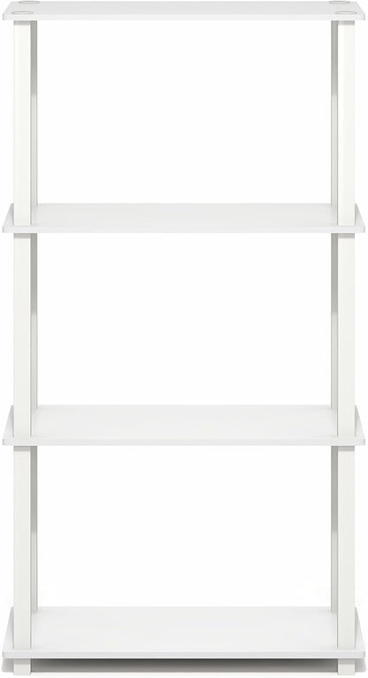 Furinno Turn-S-Tube Storage Shelves, 4-Tier Book Shelf, Corner Shelf, Toolless Open Frame Standing Shelves, for Organization and Storage, Living Room, Garage, Home Office, White