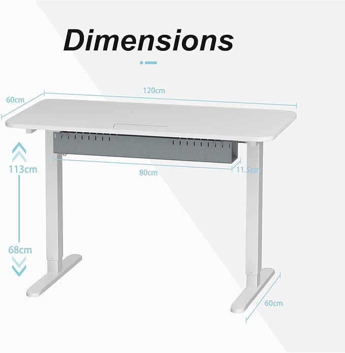 Electric Standing Desk with Cable Management Tray,48x24 Inch Adjustable Height Sit Stand Desk,with Memory Presets & Anti-Collision Computer Desk,for Office,Home,White Top&White Frame