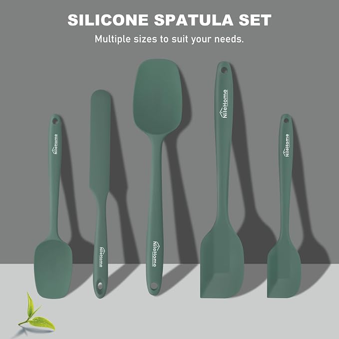 NileHome Silicone Spatula Set, 5 Pieces Food Grade Kitchen Utensils with Silicone Brush Heat Resistant Up to 600°F BPA-free Rubber Spatula for Scraping, Baking, Cooking, Mixing—Green