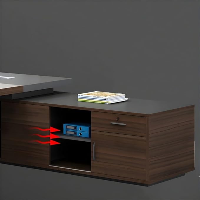 NIUYAO L-Shape Executive Computer Desk with Drawers - Brown/Grey Modern Writing Table with Storage Shelves - 79" L x 71" W x 29.5" H (Right)