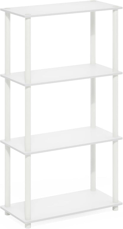 Furinno Turn-N-Tube Storage Shelves, 4-Tier Toolless Book Shelf, Corner Shelf, Toolless Open Shelves, for Organization and Storage, Living Room, Garage, Home Office, White