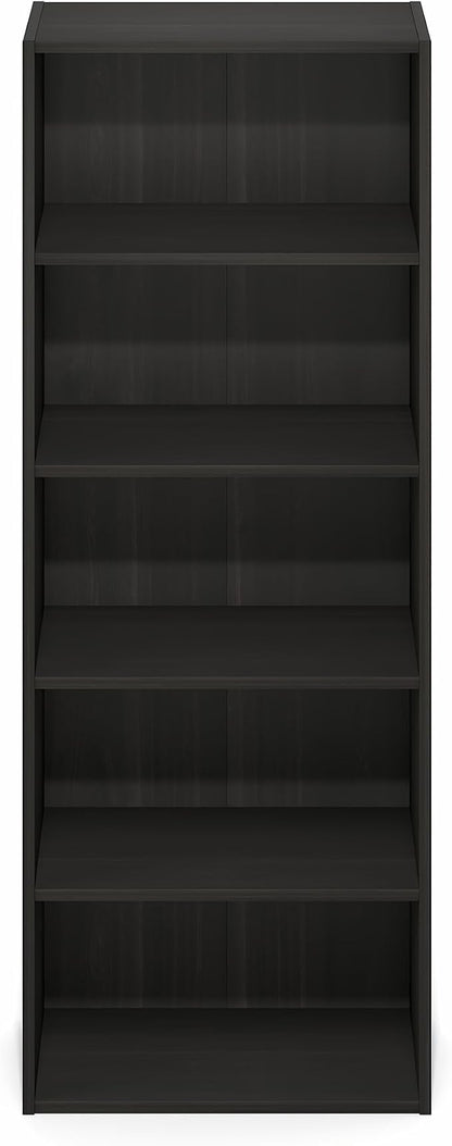Furinno Basic Book Shelf, 5-Tier Bookshelf, Cube Storage Organizer Bookcase with Open Shelf, 11 x 17 x 44, for Living Room, Bedroom, Home Office, Espresso