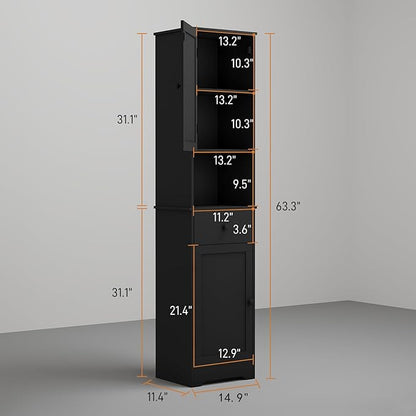 Tall Bathroom Cabinet, Storage Cabinet with 2 Doors & 2Drawer, with Ajustable Shelve, for Bathrooms, Kitchens,Entrances,Bedrooms（Black）