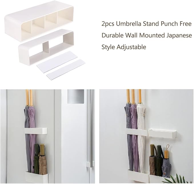 Umbrella Stand Rack, Umbrella Holder For Entryway, Height Adjustment Space Saving Storage Organizer With Drip Tray for Hotel Hallway Home Office, No Drilling(COLOR:White)