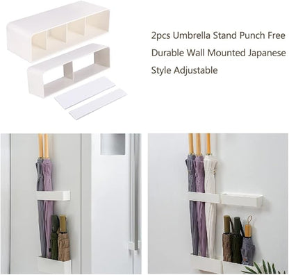 Umbrella Stand Rack, Umbrella Holder For Entryway, Height Adjustment Space Saving Storage Organizer With Drip Tray for Hotel Hallway Home Office, No Drilling(COLOR:White)