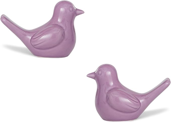Artconal Small Purple Bird Statue Ceramic 2-Piece Set, 2¾ inch Cute Knick Knack for Home Office Shelf Desk Decor