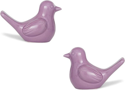 Artconal Small Purple Bird Statue Ceramic 2-Piece Set, 2¾ inch Cute Knick Knack for Home Office Shelf Desk Decor