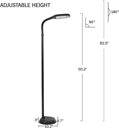 Bedford Home Floor Lamp - Full Spectrum Natural Sunlight Lamp with Bendable Neck - Reading, Craft, Studying, and Esthetician Light (Black)