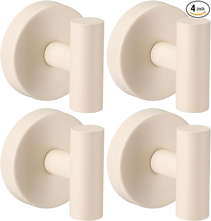 Suction Cup Hooks for Shower - Bathroom Reusable Hooks for Towels, Robes & Loofah - No-Drill Mounting on Kitchen,Walls,Metal,Glass,Mirrors,Tile & Smooth Non-Porous Surfaces (4, Milk White)