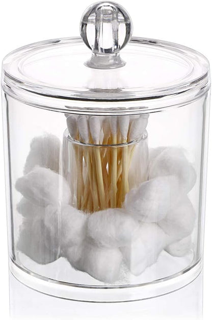 Hipiwe Cotton Ball and Swab Organizer with Lid Apothecary Acrylic Jar Makeup Qtip Organizer Bathroom Storage Canister Jar for Cotton Rounds Pads Q-tips Holder