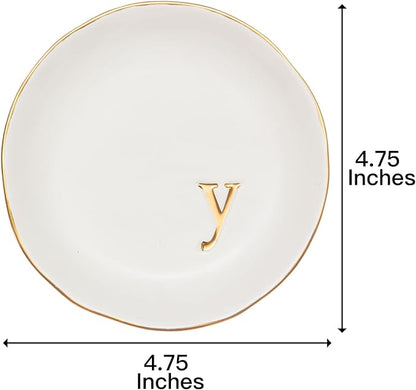 COLLECTIVE HOME - Ceramic Jewelry Tray, Decorative Trinket Dish for Rings Earrings Necklaces Bracelet Watch Keys, Birthday Mother's Day Christmas Gift for Women, 4.75", White Surface (Y)