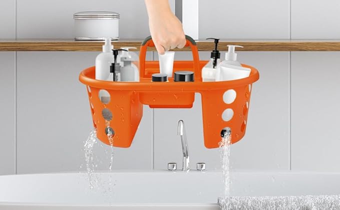 Large Shower Caddy Portable 2PC - Made in USA Plastic Jumbo Size Dorm Storage Candy Tote with Handle Shower Organizer for Bathroom, Pantry, Kitchen, College Dorm, Green/Orange